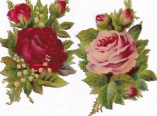 Lovely 1800's Victorian Die Cut Scrap -Pink & Red Roses Rose Lot -Up to 3 in picture