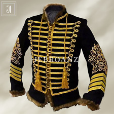 Napoleonic Hussar Jacket Black Miltary Fur Style Braided Jimmi Hendrix Jacket picture