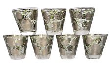 7 Vintage Culver Old Fashioned Glasses Silver Coin Midas Pattern Drinkware MCM picture
