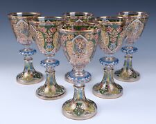 6 Large Fritz Heckert Enameled Glass Goblet Jodhpur Antique Bohemian Persian  picture