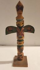 Vintage Wooden Winged Alaskan Totem Pole Deer Owl  9 In. Tall Mint Cond Handmade picture