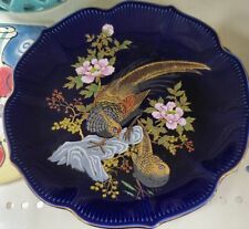 2 Vintage Cobalt Heritage Mint Ltd Porcelain Birds &Flower Gold Accents Plate 8