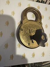 NOS VINTAGE POWER LEVER BRASS PADLOCK W/1 KEY BRAND NEW PAPER WRAPPED picture