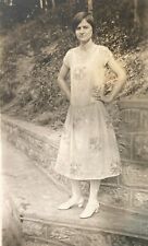Vintage 1930s Photo Pretty Young Woman Short Hair Lovely Floral Dress Fashion picture