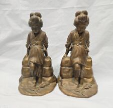 Antique Geisha Jennings Brothers Bookends Pair Art Deco Bronze Patina  picture