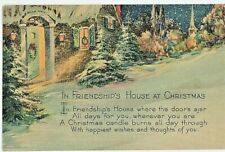 c.1905 Vintage Christmas Postcard Beautiful Village Scene Wreath Trees picture