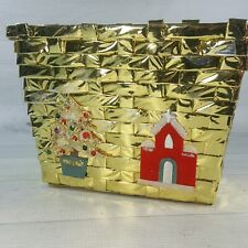 Vintage Gold Foiled Woven Christmas Card Holder/Floral Basket 9 x 6