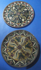 2 x VTG Byzantine Mosaic Bronze Enamel Round Plate Art Décor Handmade In Greece picture