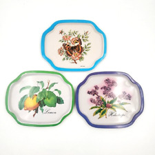 LOT OF 3: Vintage Tin Metal Snack Trays LEMON, BUTTERFLY, HELIOTROPE -Hong Kong picture