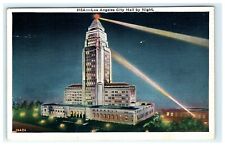 1935 Los Angeles City Hall By Night CA California Postcard View - Damaged picture
