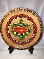 Vintage Romanian Carved Decorative Wooden Dish With Painted Poppy Flowers picture