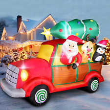 8 FT Christmas Inflatable Car with Santa Claus, Christmas Tree, Elk, Penguin, Bl picture