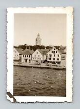 Vintage 1950s Waterfront Town Scene Photo - 2 x 2 7/8 Inches picture