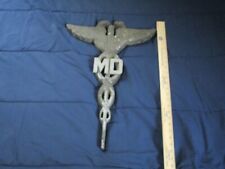 VINTAGE SIGN THICK CAST ALUMINUM MEDICAL CADUCEUS OLD ADVERTISING PHARMACY DRUGS picture