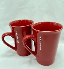 2 New Starbucks Set Mug Cup Coffee Tea RED Ceramic Handle Logo Gift 2016 11oz picture
