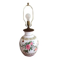 VTG 3 Way Ceramic Table Lamp Artist Signed Flowers Roses Painted Gold Italy 24”H picture
