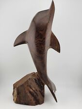 Vintage Ironwood Hand Carved Wood Dolphin Sculpture 13 Inches Tall Retro Deco picture