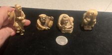 Vtg 4 RESIN JAPANESE NETSUKES Collection LOT  2-21/2” SIGNED Beige Black Detail picture
