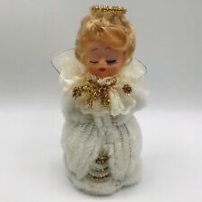 Vintage Angel Christmas Holiday Decor Large Pipe Chenille Halo Lace Wing Doll 7” picture