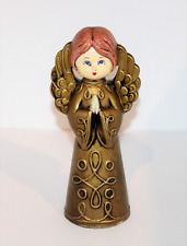 VTG MCM Praying Christmas Angel Figurine Paper Mache Hand Painted Gold 10.5