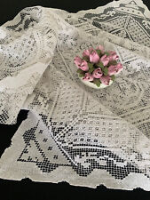 Beautiful Antique Victorian Handmade White Cotton Lace Tablecloth 46x48