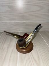Vintage Dr. Grabow Viking Metal Bent & Yello Bolle Tobacco Smoking Pipes W/Stand picture
