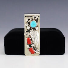 NATIVE AMERICAN NAVAJO CORAL  & TURQUOISE MONEY CLIP picture