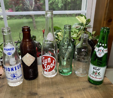 6 Vintage Soda Pop Bottles COTT PEPSI COCA-COLA SUNSPOT CRUSH PIONEER VALLEY picture