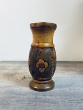 Vintage Hand Carved Wooden Floral Decorative Vase  picture