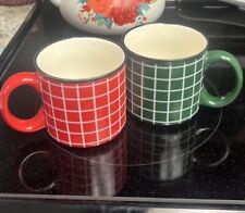 Hallmark Christmas red and green plaid coffee tea soup ceramic mugs set of two picture