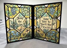 Vintage Bifold Stand Up Stained Glass Look Floral  Sun Catcher picture
