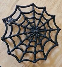 RARE Vtg Halloween Cast Iron Spider Web Fly Goth Gothic Kitchen Trivet VG picture