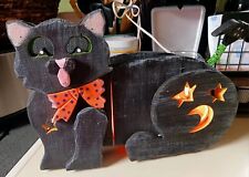 Wooden Light Up Black Halloween Kitty Cat Home Decor picture