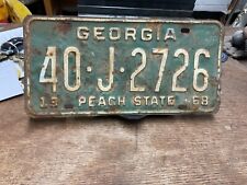 License Plate Tag Georgia GA 1968 40 J 2726 “Peach State” Rustic USA picture