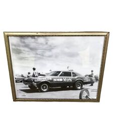 Vintage Oldsmobile 442 Muscle Car Black & White Photo Framed Dragster Race Track picture