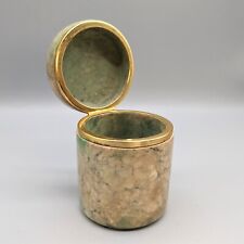 Vintage Alabaster Round Hinged Box Professer G. Bessi Italy Cylinder Green 4