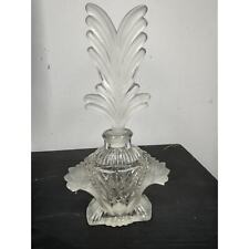 Vintage Art Deco Frosted Glass Crystal Tall Perfume Parfum Bottle Leafy Stopper picture