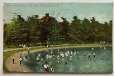 1908 NY Postcard Watertown New York Wading Pool City Park vintage crowd swimmers picture
