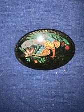 Vintage Russian Hand-Painted Wooden Bird Brooch picture