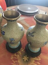 Cheng Pair Of Vase~ Vintage Cloisonne - Pedestals ~blue White picture