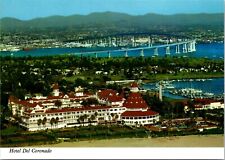 Hotel Del Coronado San Diego, California Postcard Aerial View of Boats & Bridge picture