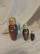 Russian Nesting Dolls Angels With Wings Hand Painted Wood  Vtg Set 3 picture