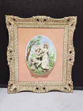 Antique German Bisque Wall Plaque Framed High Relief Germany Courting Couple picture