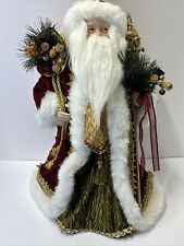 Vintage Old World Santa Clause Tree Topper 17 inches Burgundy Robe picture