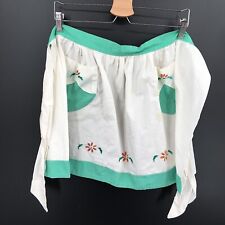 vintage Handmade waist apron white green floral one size cottagecore women's OS picture