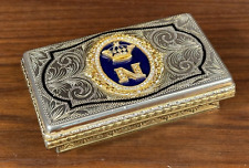 Antique Napoleon Gilt Bronze & Blue Enamel Presentation Snuff Trinket Box picture