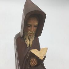 Vintage Hand Carved Wooden Monk Hooded Priest 9