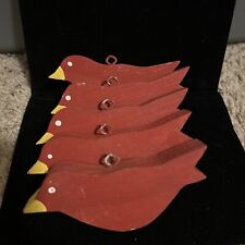 Vintage Wooden Hand painted Cardinal Christmas Ornaments Lot Of 5 picture