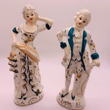 Vintage Hand Painted Flirting Couple Ceramic Colonial Japan Figurines picture