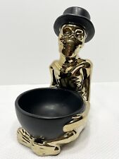 Transpac Halloween Black and Gold Top Hat Skeleton Ceramic Candy Dish 8